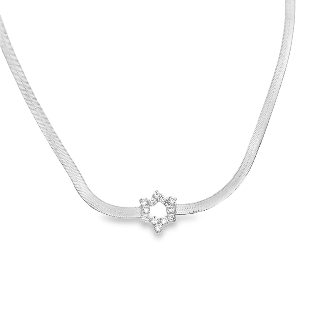3mm Herringbone CZ Star Charm Necklace (H15)