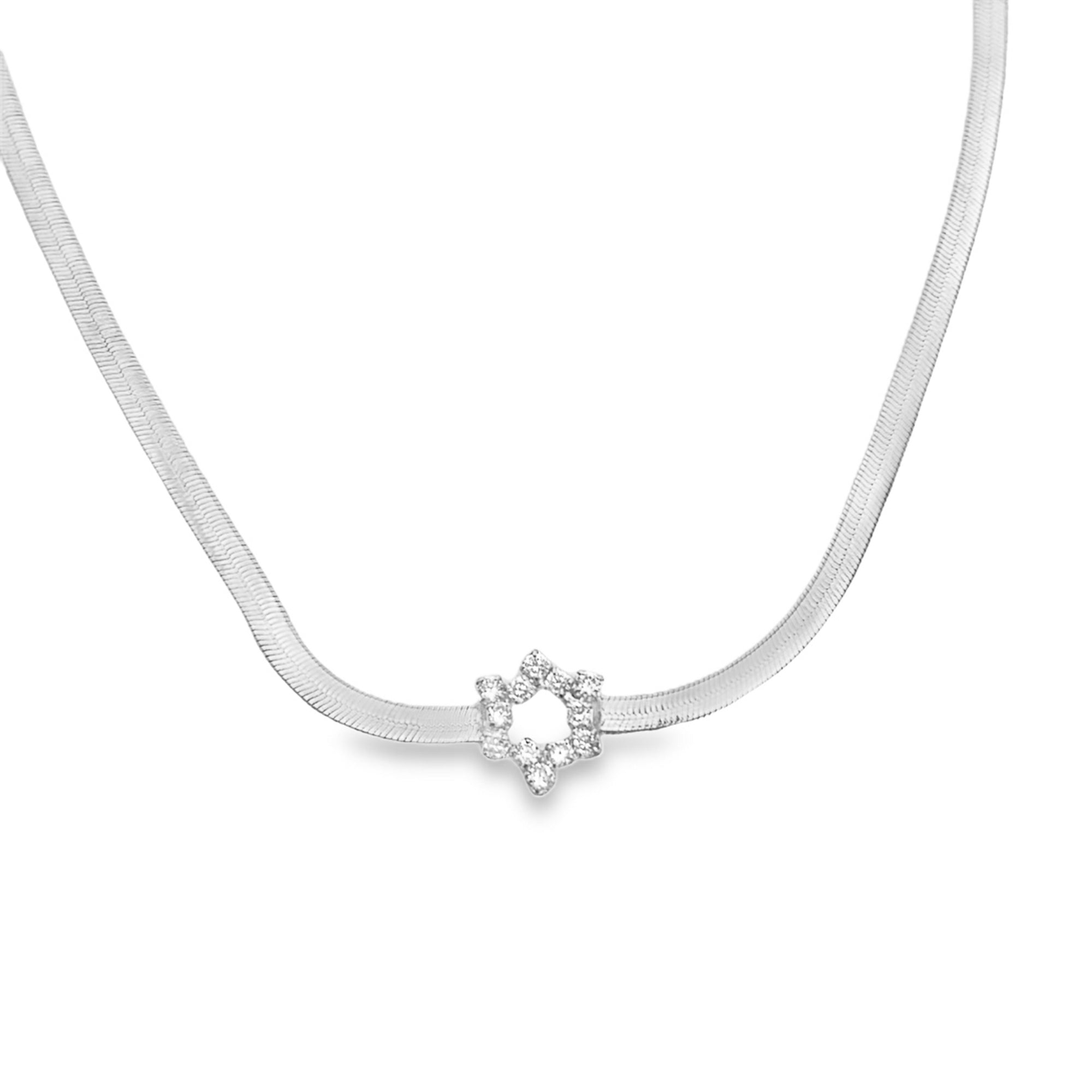 3mm Herringbone CZ Star Charm Necklace (H15)