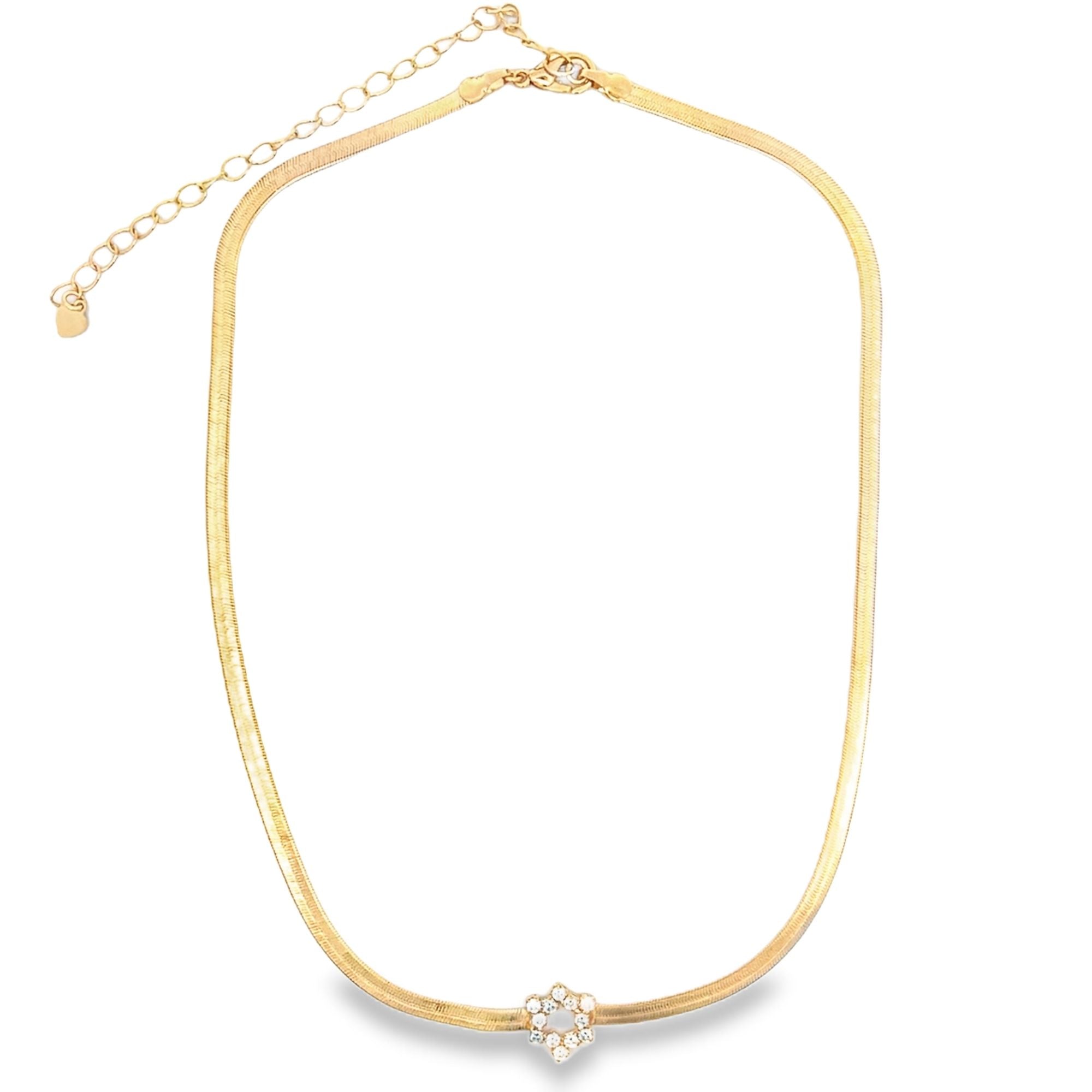 3mm Herringbone CZ Star Charm Necklace (H15)