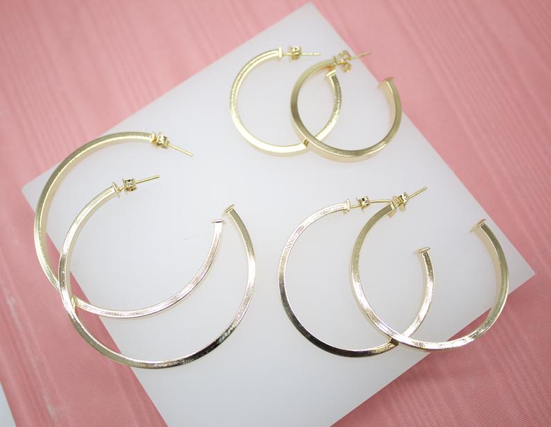 18K Gold Filled Flat Open Hoop Earrings (J67)(J68)(J69)