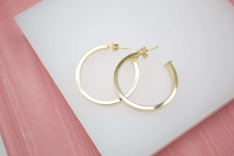 18K Gold Filled Flat Open Hoop Earrings (J67)(J68)(J69)