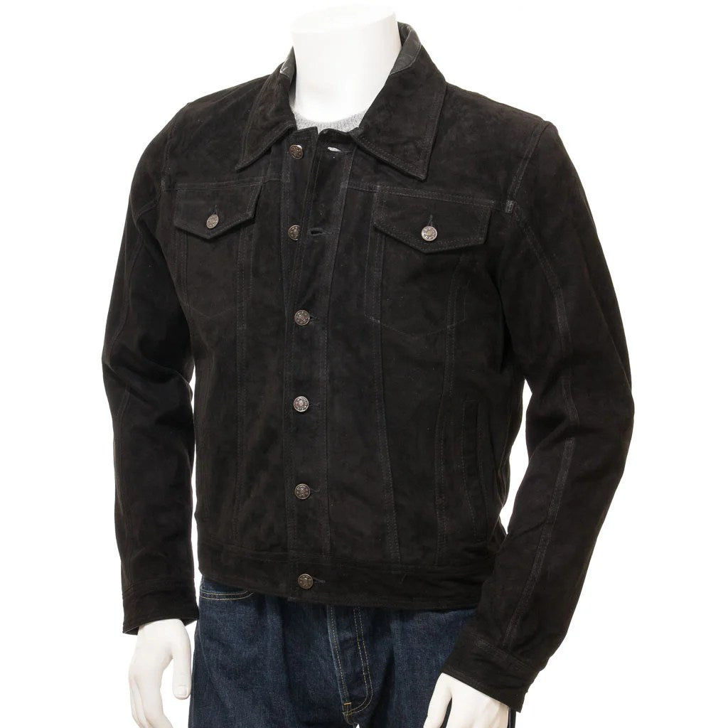 MEN'S BLACK SUEDE TRUCKER JACKET BYRON