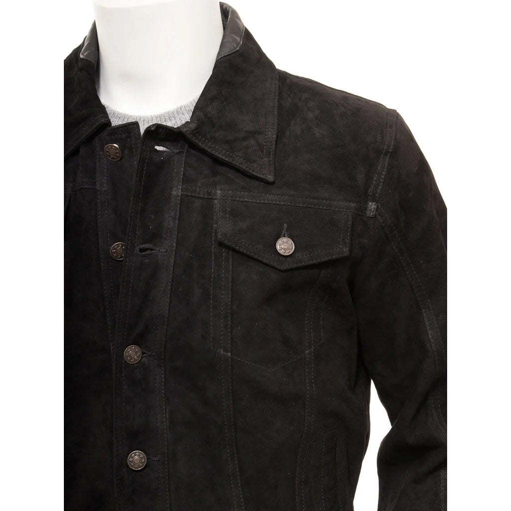 MENS BLACK SUEDE TRUCKER JACKET BYRON