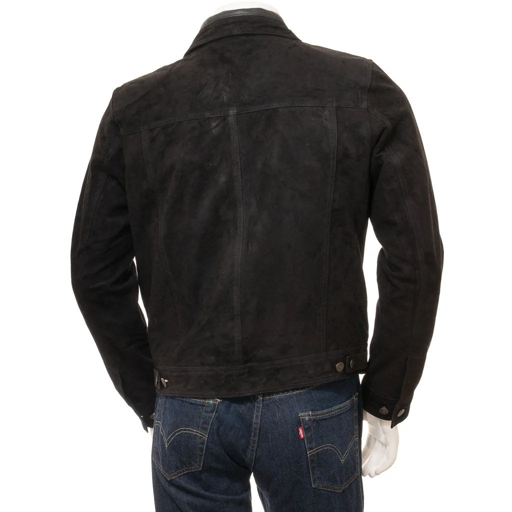MENS BLACK SUEDE TRUCKER JACKET BYRON