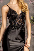 Elegant Soft Satin Festive Evening Dress w/ Floral Bodice GLGL3330