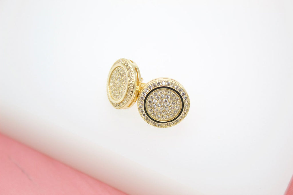 18K Gold Filled CZ Stones Coin Circle Stud Earrings (L117)