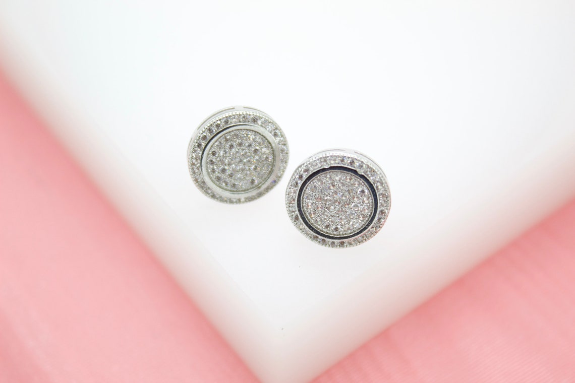 18K Gold Filled CZ Stones Coin Circle Stud Earrings (L117)