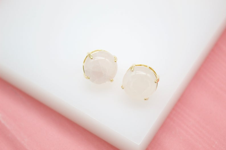 18K Gold Filled Round Natural Stone Gemstone Stud Earrings